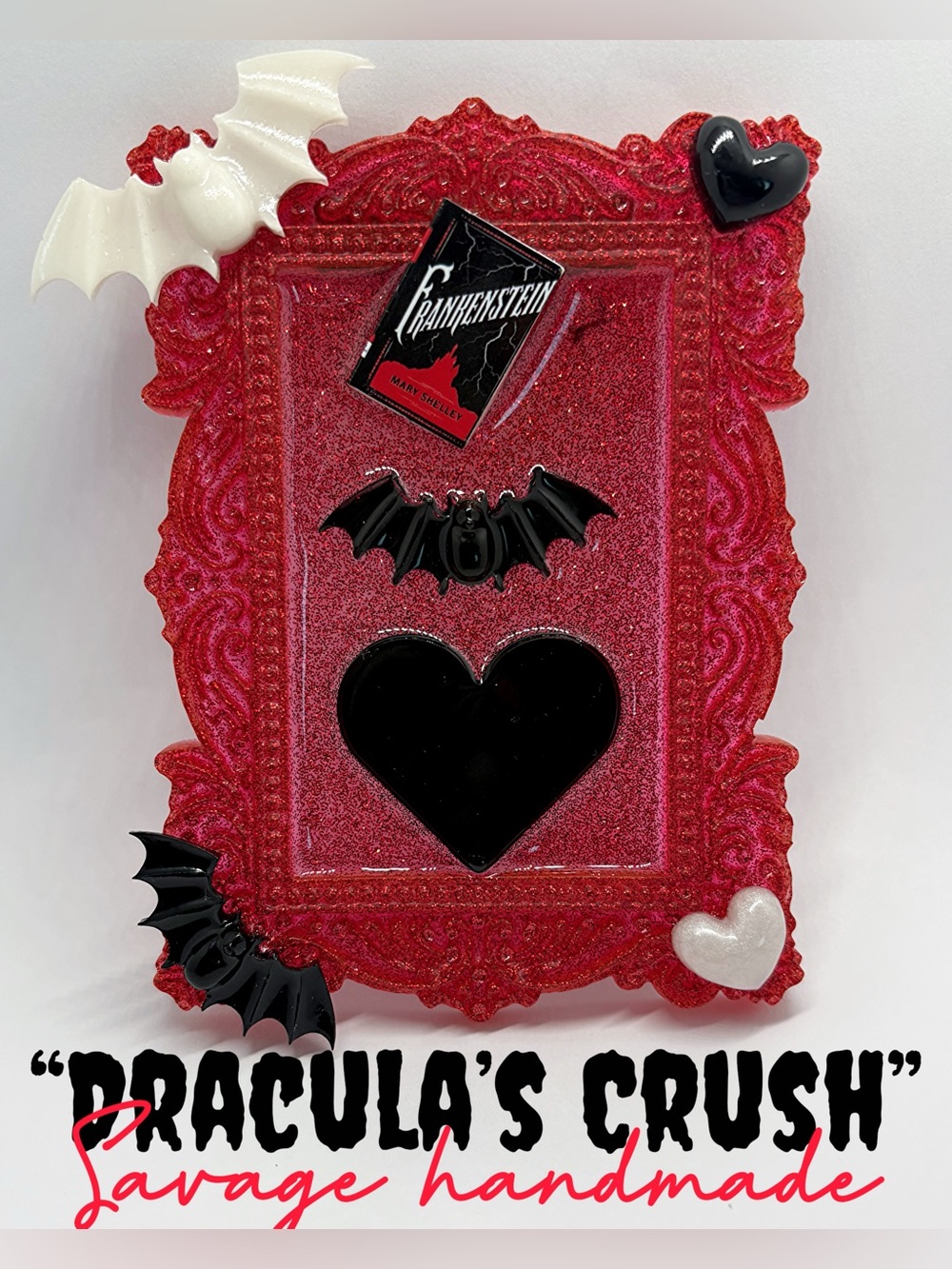 Handmade “Frankenstein’s Crush” Glitter Resin Mini Framed Mixed Media Weird Art